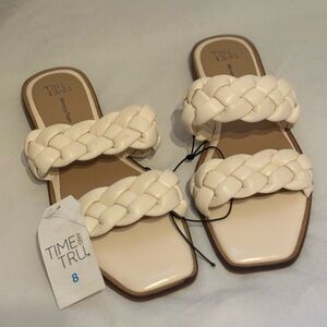 Women's Time & Tru Braided Two Band Sandals Bone Size 8